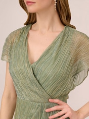Adrianna Papell Green Metallic Crinkle Midi Dress - Image 5 of 6