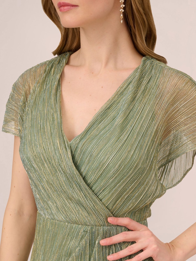 Robe mi-longue Adrianna Papell verte métallisée froissée - Image 5 of 6