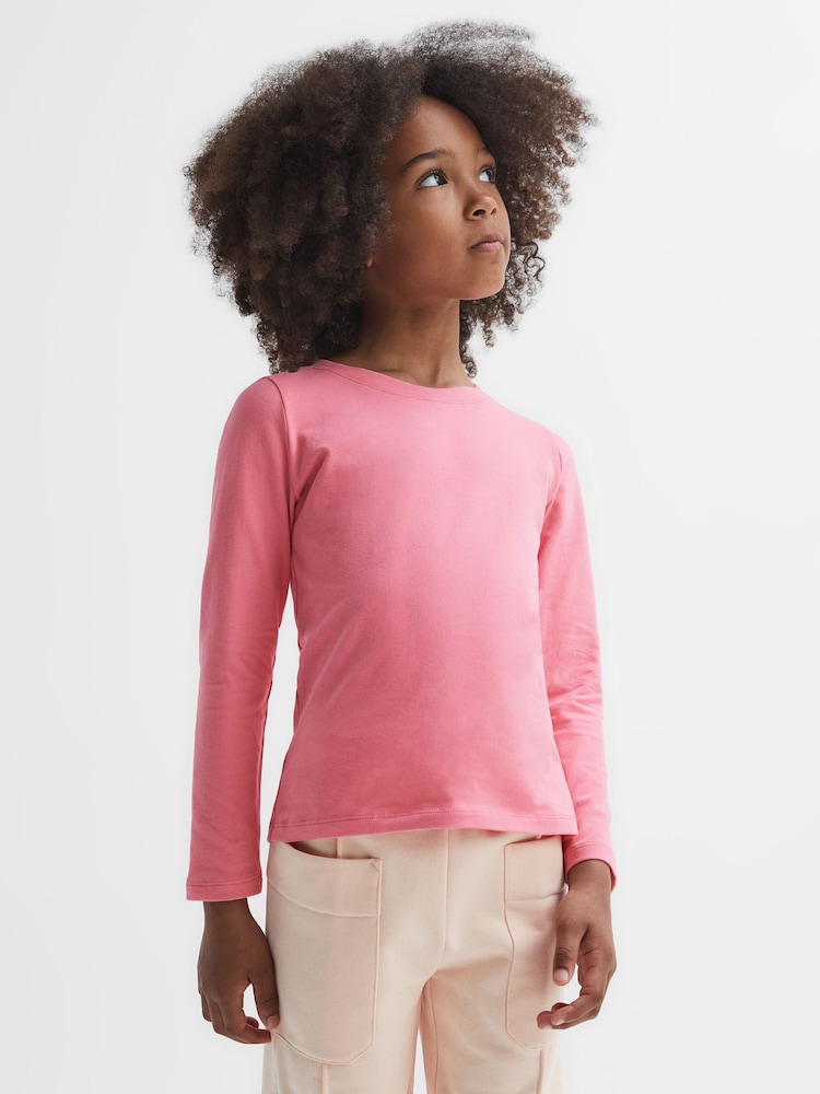Reiss Pink Mai 9-14 yrs Long Sleeve Crew Neck T-Shirt - Image 1 of 5