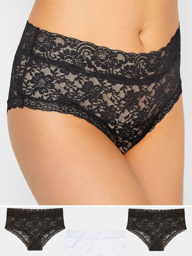 Long Tall Sally Black Floral Lace Shorts 3 Pack - Image 1 of 4 Long Tall Sally Black Floral Lace Shorts 3 Pack - Image 1 of 4