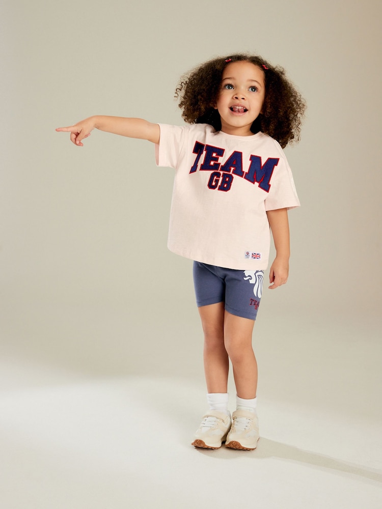 Pink/Blue 100% Cotton Team GB T-Shirt and Cycle Shorts Set (3mths-7yrs) - Image 2 of 8