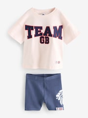 Pink/Blue 100% Cotton Team GB T-Shirt and Cycle Shorts Set (3mths-7yrs) - Image 6 of 8