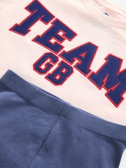 Pink/Blue 100% Cotton Team GB T-Shirt and Cycle Shorts Set (3mths-7yrs) - Image 8 of 8