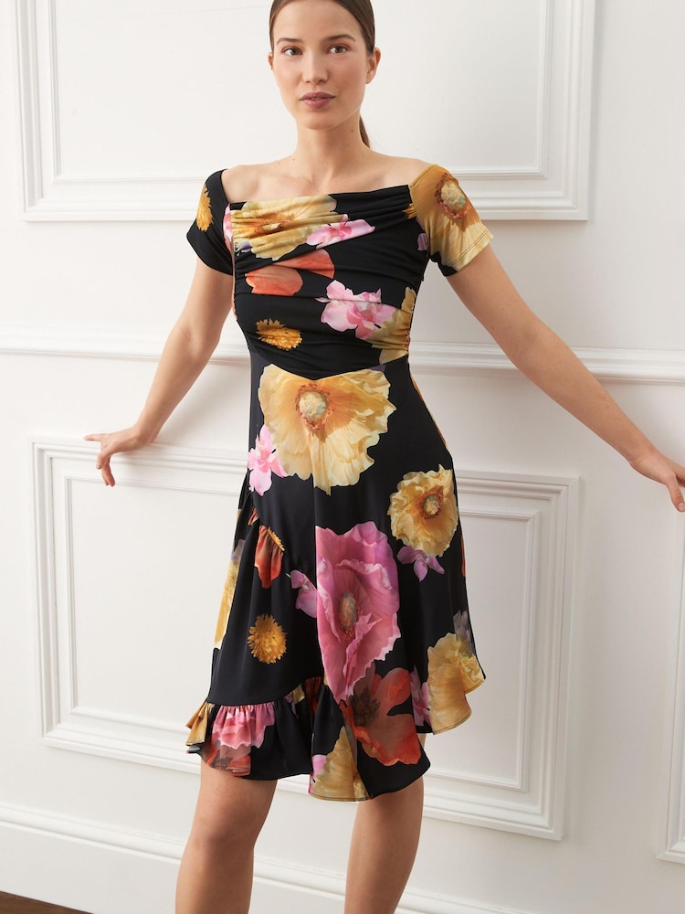 Preen X Next/Schwarz/Blumenprint - Minikleid mit Carmenausschnitt - Bild 1 von 5