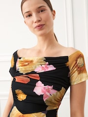 Preen X Next/Schwarz/Blumenprint - Minikleid mit Carmenausschnitt - Bild 4 von 5