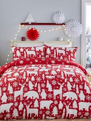 Fusion Red Christmas Arctic Animals 100% Cotton Duvet Cover and Pillowcase Set - Image 1 of 5
