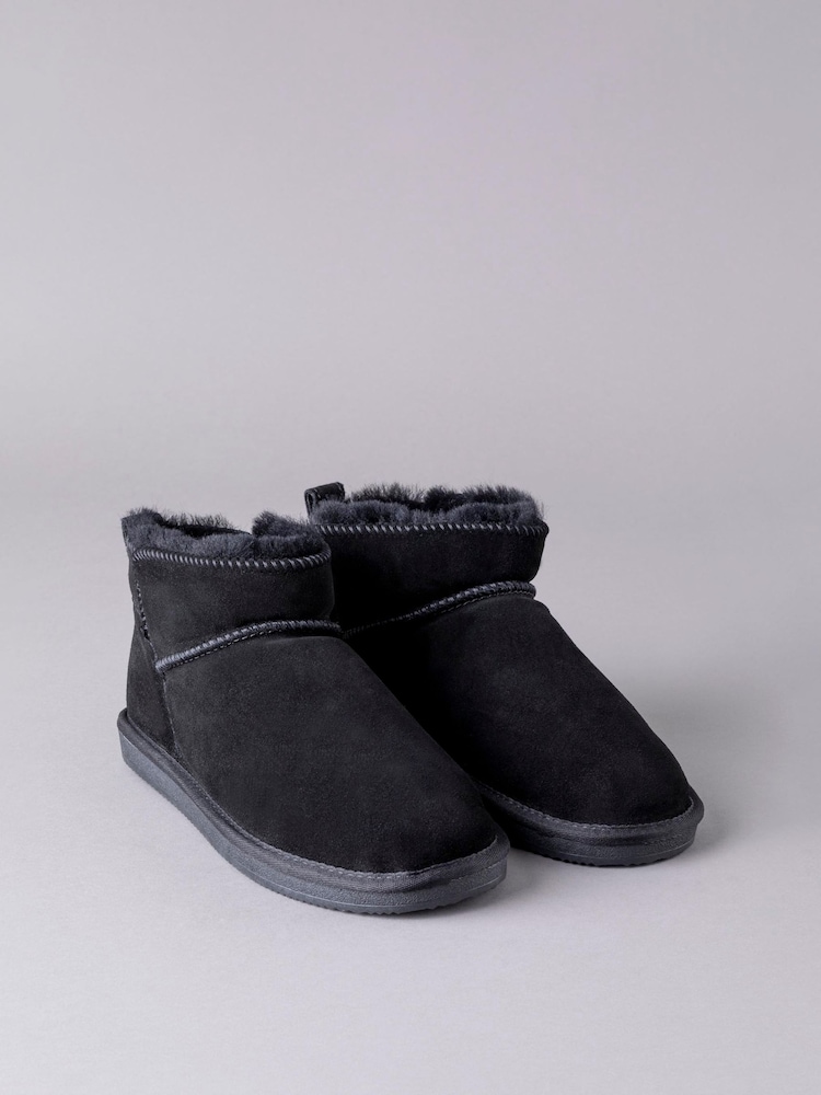 Lakeland Leather Black Ladies Sheepskin Mini Boot Slippers - Image 2 of 5