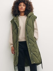 Nobody's Child Green Caroline Longline Diamond Quilted Puffer Gilet - Image 1 of 8