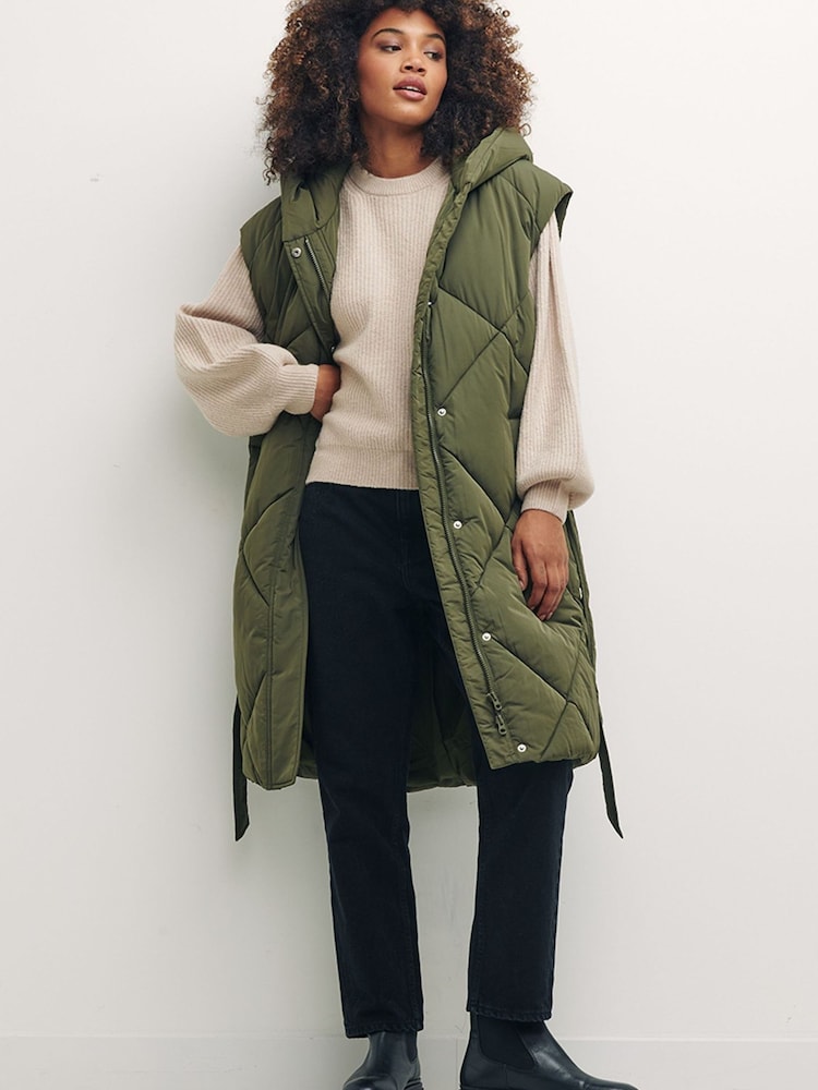 Nobody's Child Green Caroline Longline Diamond Quilted Puffer Gilet - Image 2 of 8 Nobody's Child Green Caroline Longline Diamond Quilted Puffer Gilet - Image 2 of 8