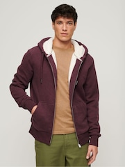 Superdry Burgundy Marl Essential Borg Lined Zip Hoodie - Image 1 of 9