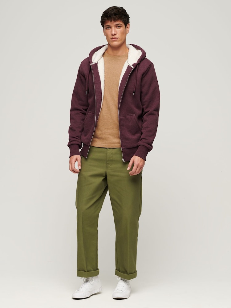 Superdry Burgundy Marl Essential Borg Lined Zip Hoodie - Image 2 of 9