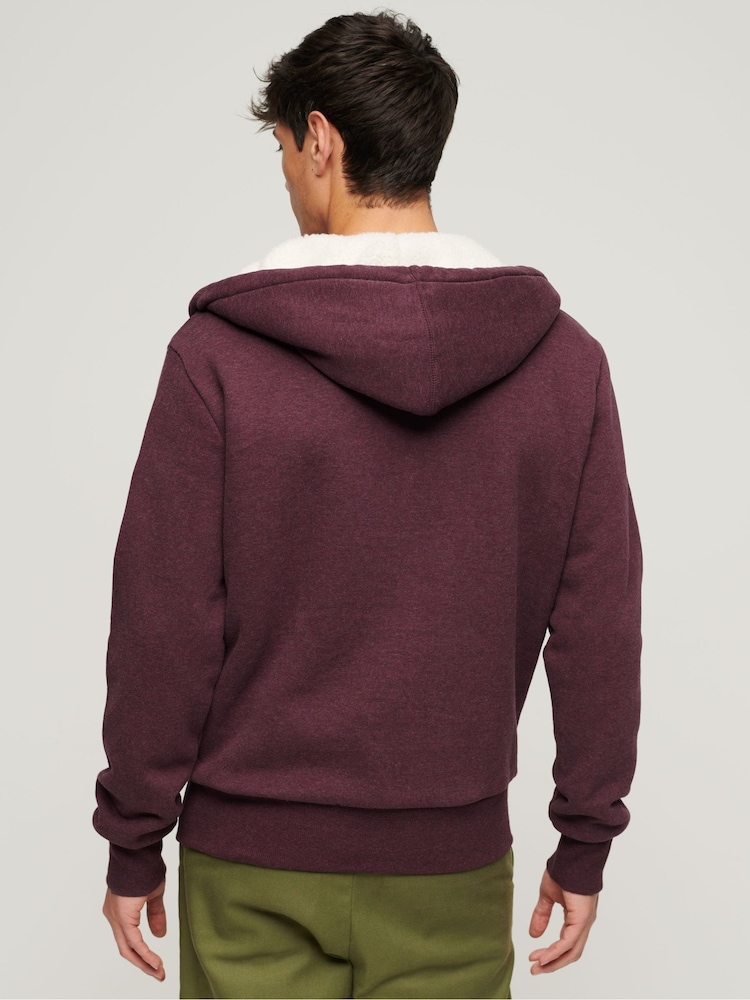 Burgundy Marl - Bluza Superdry Essential z kapturem, zamkiem i podszewką ze sztucznego kożuszka - Image 3 of 9