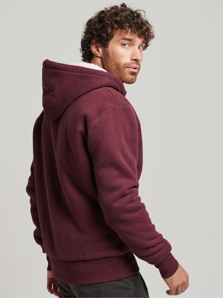 Burgundy Marl - Bluza Superdry Essential z kapturem, zamkiem i podszewką ze sztucznego kożuszka - Image 6 of 9