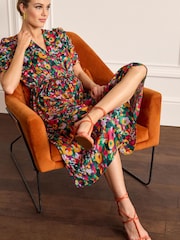 Multi Ditsy Spot Ruched Sleeve Satin Midi Dress - Image 2 of 5