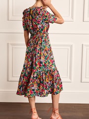Multi Ditsy Spot Ruched Sleeve Satin Midi Dress - Image 3 of 5