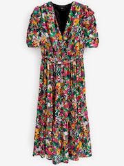Multi Ditsy Spot Ruched Sleeve Satin Midi Dress - Image 5 of 5