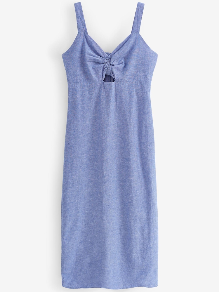 Chambray-Blau - Schmal geschnittenes Midikleid aus Leinenmix - Bild 5 von 5 Chambray-Blau - Schmal geschnittenes Midikleid aus Leinenmix - Bild 5 von 5