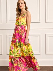 Pink/Yellow Print Maxi Tiered Ruffle Dress - Image 2 of 5
