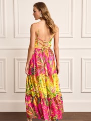 Pink/Yellow Print Maxi Tiered Ruffle Dress - Image 3 of 5