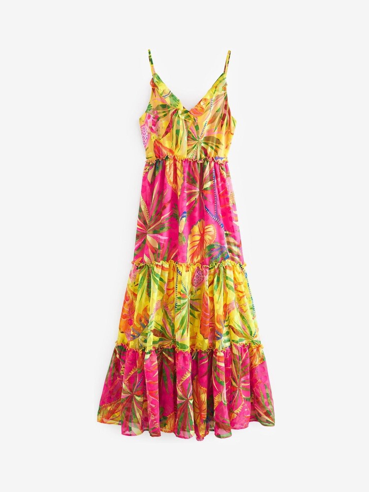 Pink/Yellow Print Maxi Tiered Ruffle Dress - Image 5 of 5