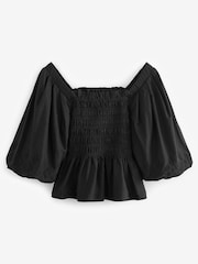 Black Cotton Shirred Top with Broidery Detail - Image 5 of 5