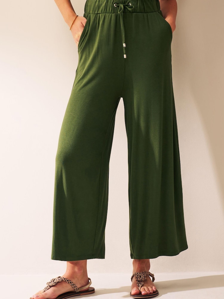 Khaki Green Jersey Culotte Trousers - Image 1 of 5