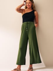 Khaki Green Jersey Culotte Trousers - Image 2 of 5