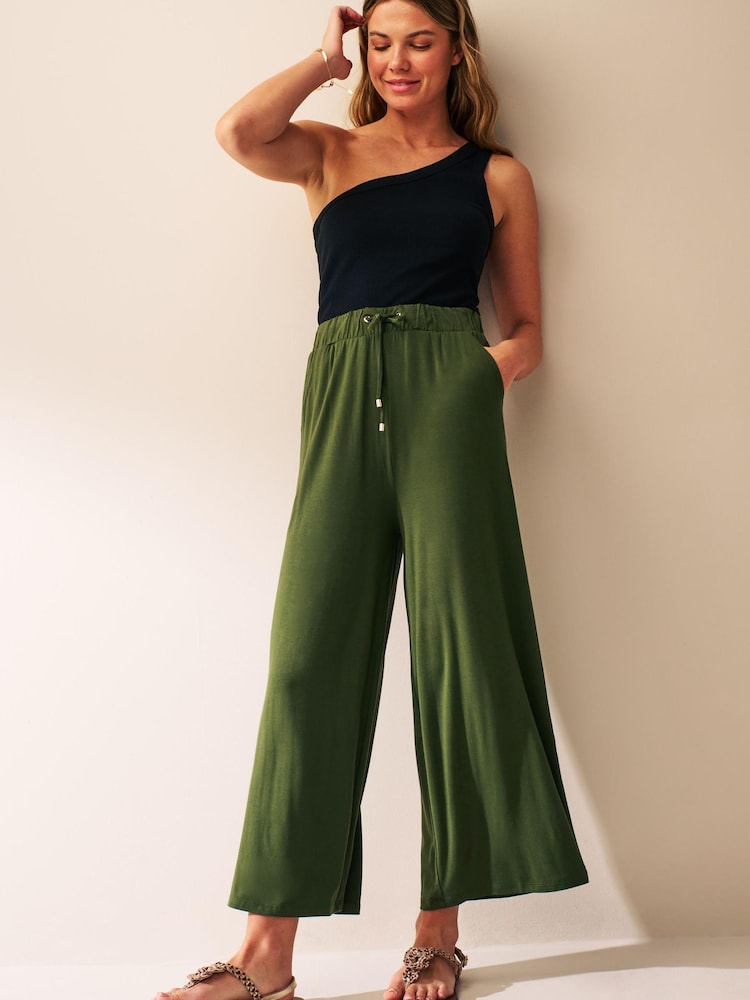 Khaki Green Jersey Culotte Trousers - Image 2 of 5