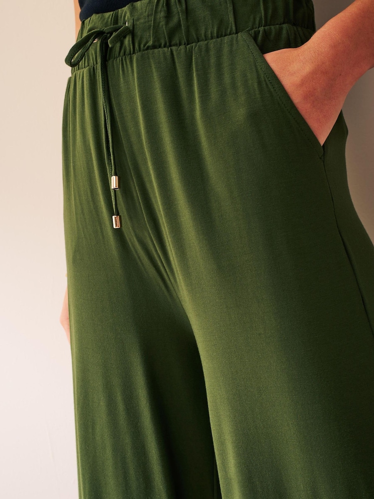 Khaki Green Jersey Culotte Trousers - Image 4 of 5