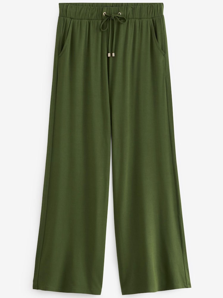 Khaki Green Jersey Culotte Trousers - Image 5 of 5