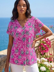 Roman Pink Floral Print Pleat Front Stretch Top - Image 1 of 4