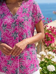 Roman Pink Floral Print Pleat Front Stretch Top - Image 2 of 4