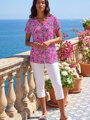 Roman Pink Floral Print Pleat Front Stretch Top - Image 4 of 4