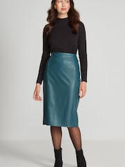 M&Co Green PU Pencil Skirt - Image 1 of 5