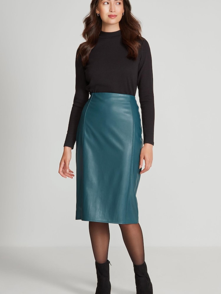 M&Co Green PU Pencil Skirt - Image 1 of 5 M&Co Green PU Pencil Skirt - Image 1 of 5