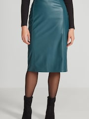 M&Co Green PU Pencil Skirt - Image 3 of 5
