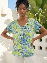 Roman Green Abstract Spot Print Pleat Front Top - Image 1 of 4