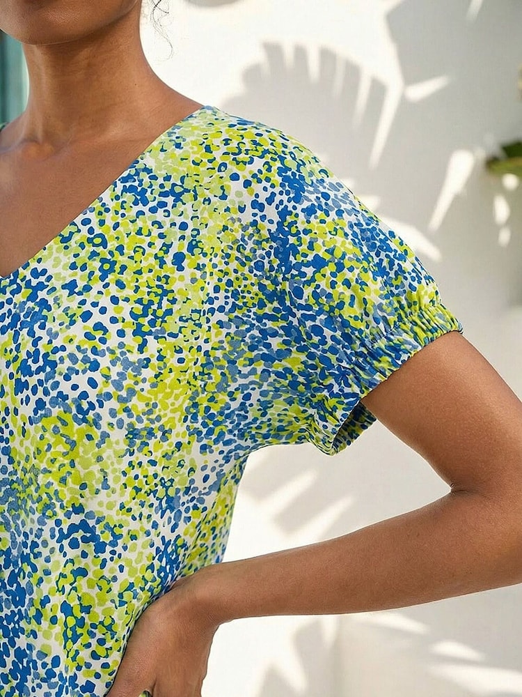 Roman Green Abstract Spot Print Pleat Front Top - Image 4 of 4