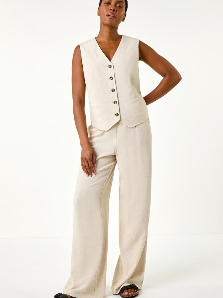 Roman Natural Linen Blend Button Through Waistcoat - Image 2 of 5