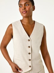Roman Natural Linen Blend Button Through Waistcoat - Image 4 of 5