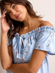 Hellblau - Besticktes Minikleid mit Carmenausschnitt - Bild 4 von 5
