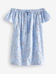 Hellblau - Besticktes Minikleid mit Carmenausschnitt - Bild 5 von 5