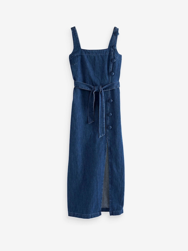 Mittelblau - Denim-Midikleid mit Knopfdetail - Bild 5 von 5 Mittelblau - Denim-Midikleid mit Knopfdetail - Bild 5 von 5