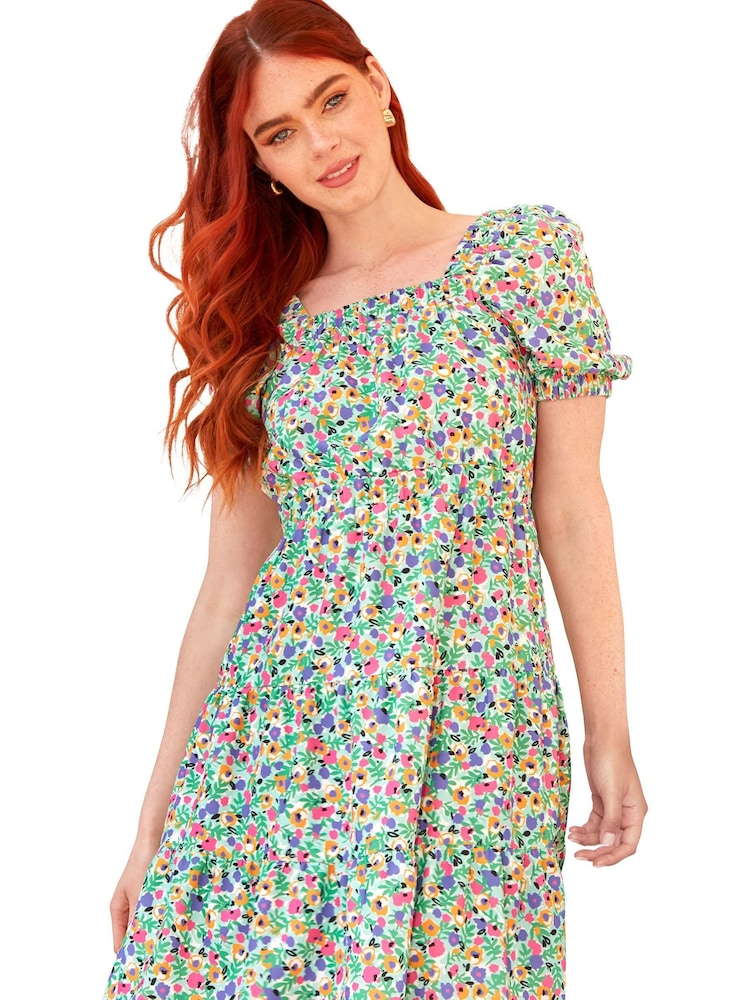 Chi Chi London Green One Shoulder Floral Asymmetric Hem Midi Dress - Image 1 of 5