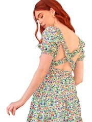 Chi Chi London Green One Shoulder Floral Asymmetric Hem Midi Dress - Image 4 of 5