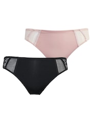Pour Moi Black Brazilian Mesh and Lace Knickers 2 Pack - Image 1 of 4