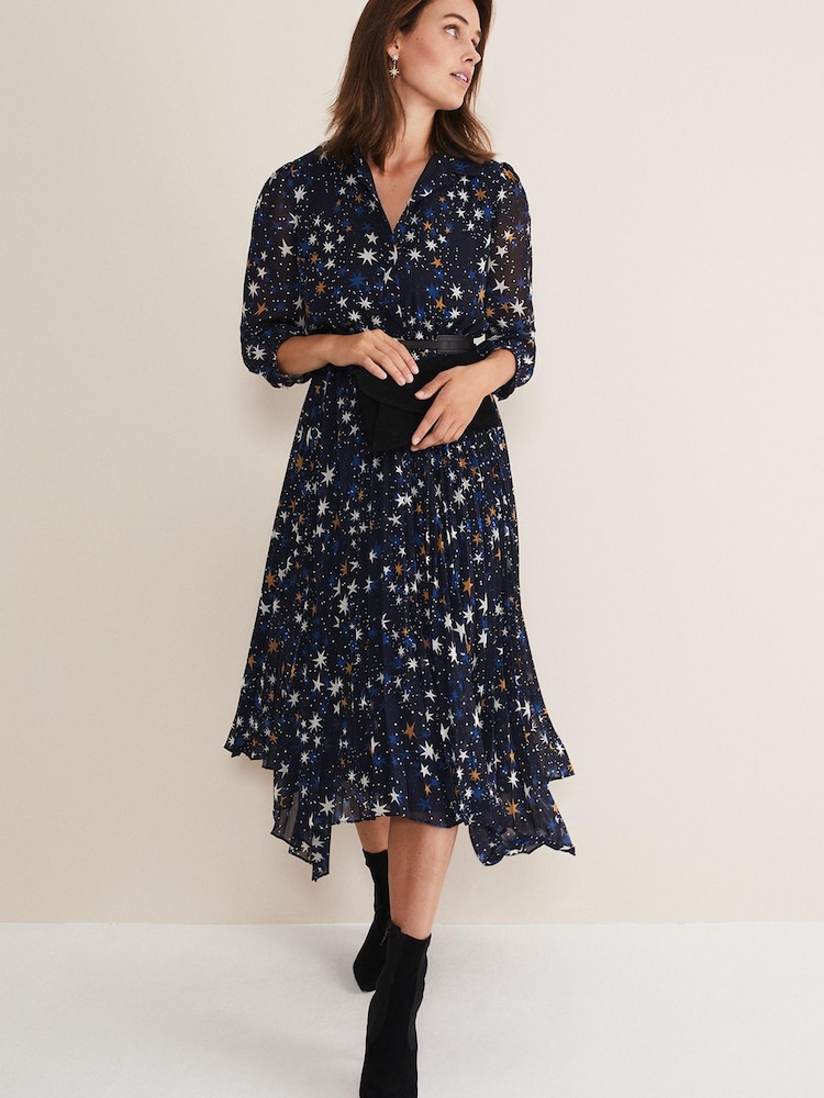 Phase Eight Blue Dani Star Pleated Dress - Image 1 of 6