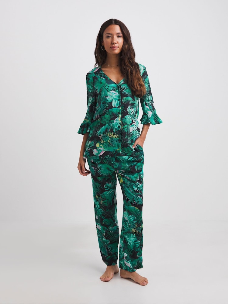 JD Williams Green Floral Tropical Pyjamas Set - Image 1 of 7 JD Williams Green Floral Tropical Pyjamas Set - Image 1 of 7