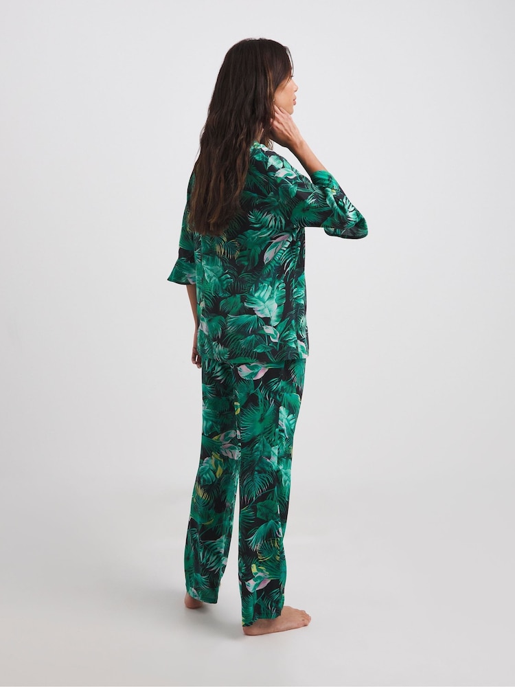 JD Williams Green Floral Tropical Pyjamas Set - Image 2 of 7