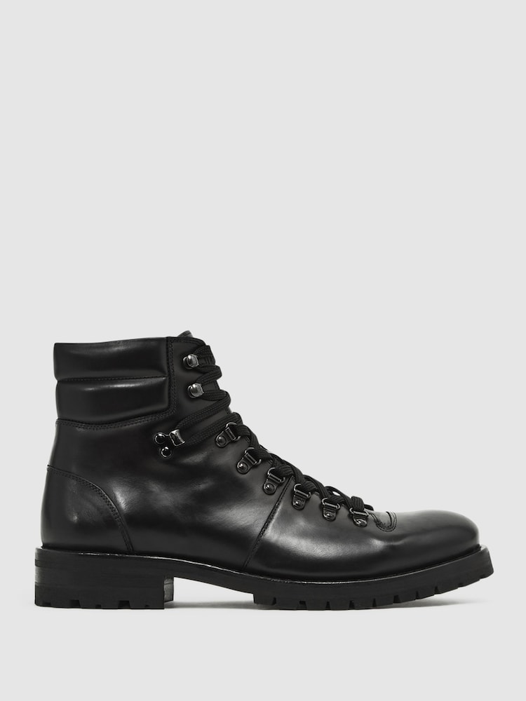 Reiss Black Amwell Leather Hiking Boots - Image 1 of 7